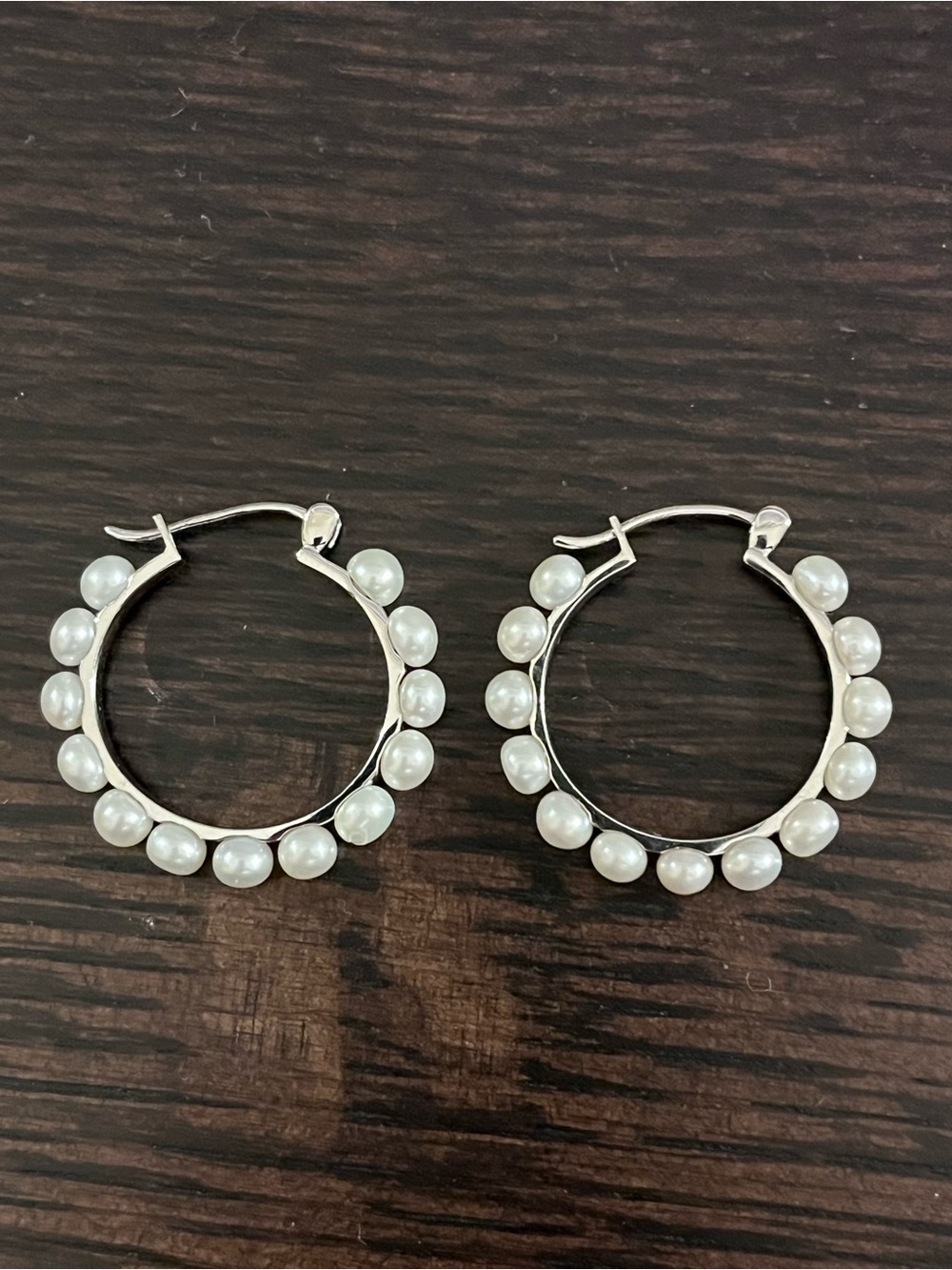 New JTV Sterling Silver White Cultured Pearl Hoop Earrings 1.1”